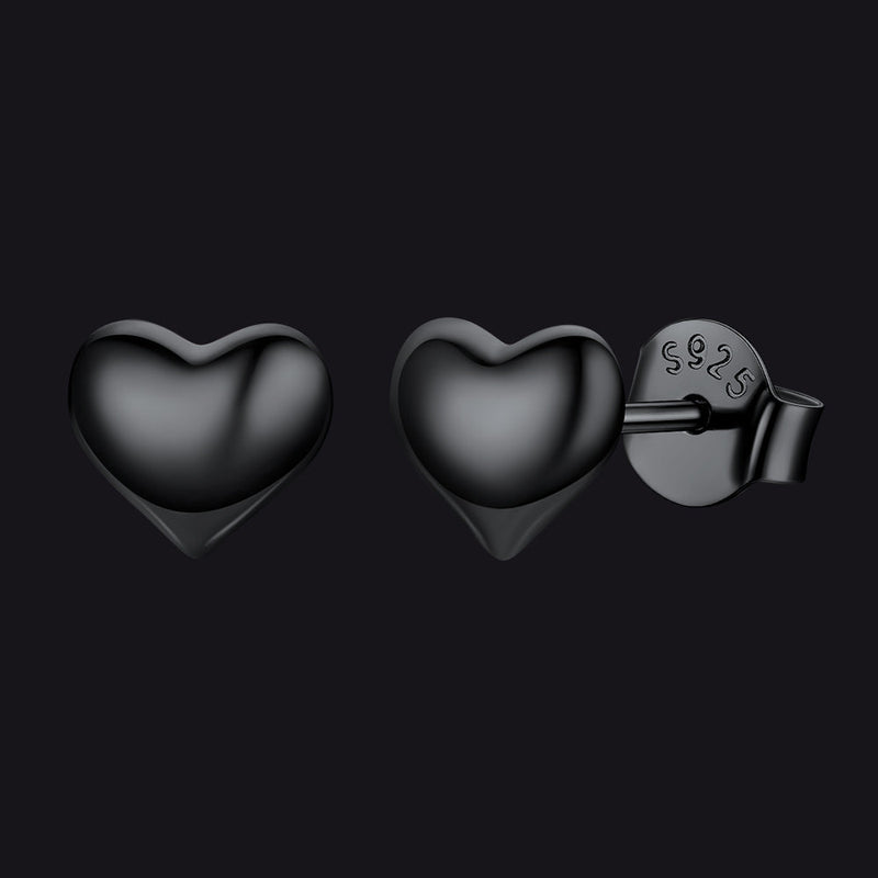 Sterling Silver Chunky Puffy Heart Stud Earrings for