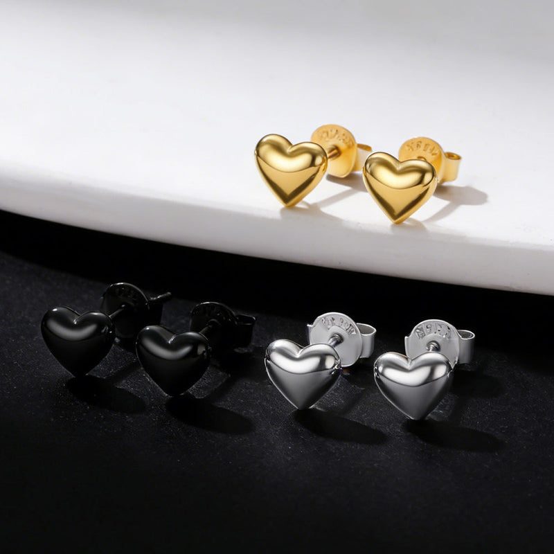 Sterling Silver Chunky Puffy Heart Stud Earrings for