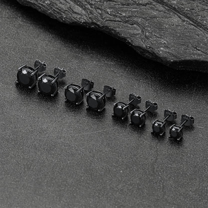 Sterling Silver Round Black Diamond Stud Earrings for