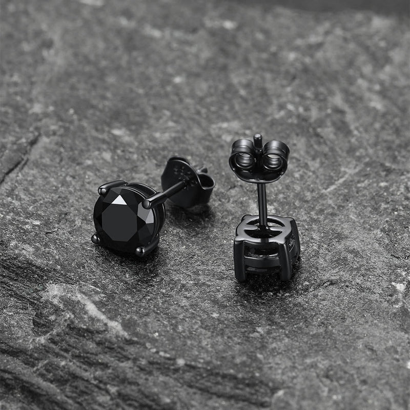 Sterling Silver Round Black Diamond Stud Earrings for