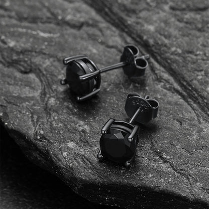 Sterling Silver Round Black Diamond Stud Earrings for