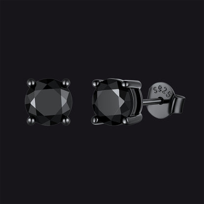 Sterling Silver Round Black Diamond Stud Earrings for