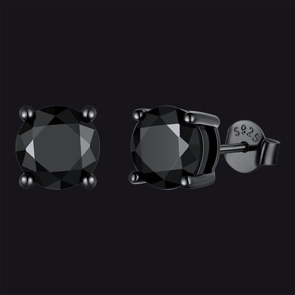Sterling Silver Round Black Diamond Stud Earrings for