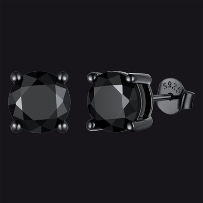 Sterling Silver Round Black Diamond Stud Earrings for