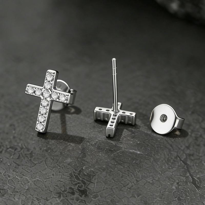 Sterling Silver Cross Stud Earrings for With Cz, Christian Jewelry 10mm