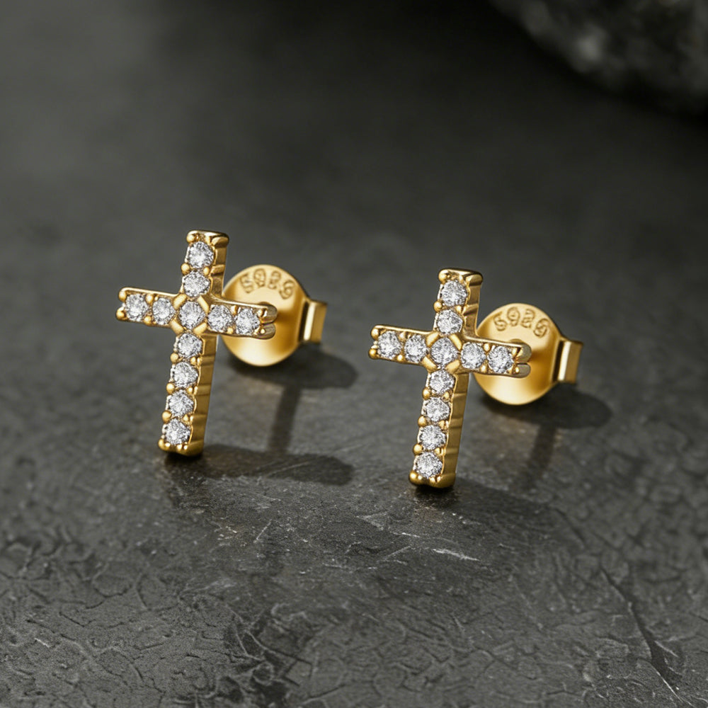 Sterling Silver Cross Stud Earrings for With Cz, Christian Jewelry 10mm