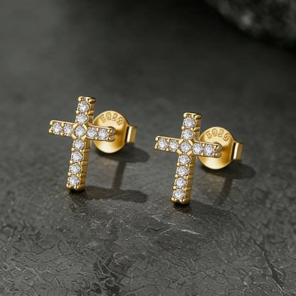 Sterling Silver Cross Stud Earrings for With Cz, Christian Jewelry 10mm
