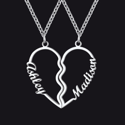 Custom Name Matching Heart Couple Necklaces Gift for Couple Mom Daughter
