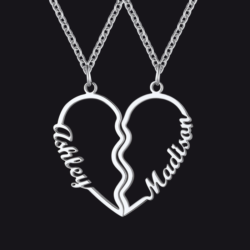 Custom Name Matching Heart Couple Necklaces Gift for Couple Mom Daughter
