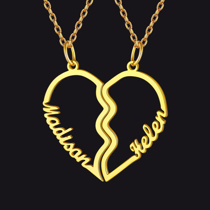 Custom Name Matching Heart Couple Necklaces Gift for Couple Mom Daughter