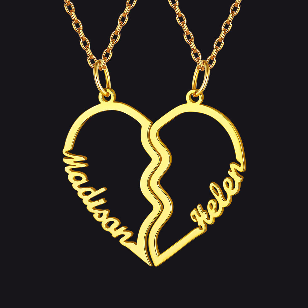 Custom Name Matching Heart Couple Necklaces Gift for Couple Mom Daughter