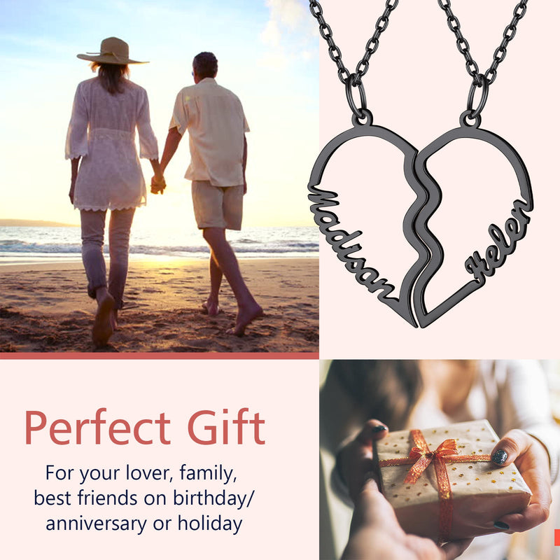 Custom Name Matching Heart Couple Necklaces Gift for Couple Mom Daughter