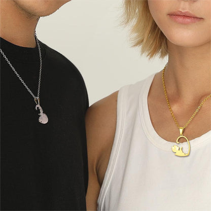 Custom Cat Heart Matching Puzzle Necklaces for Couples Bff Pet Lover