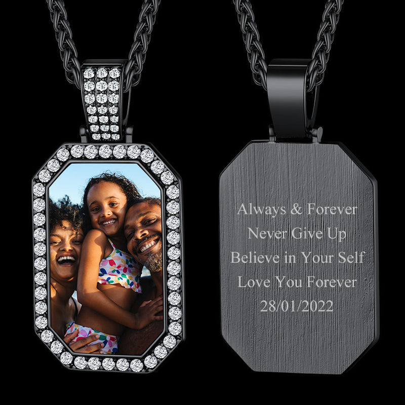 Memorial Personalized Picture Dog Tag Necklace With Cz for Mom Family
