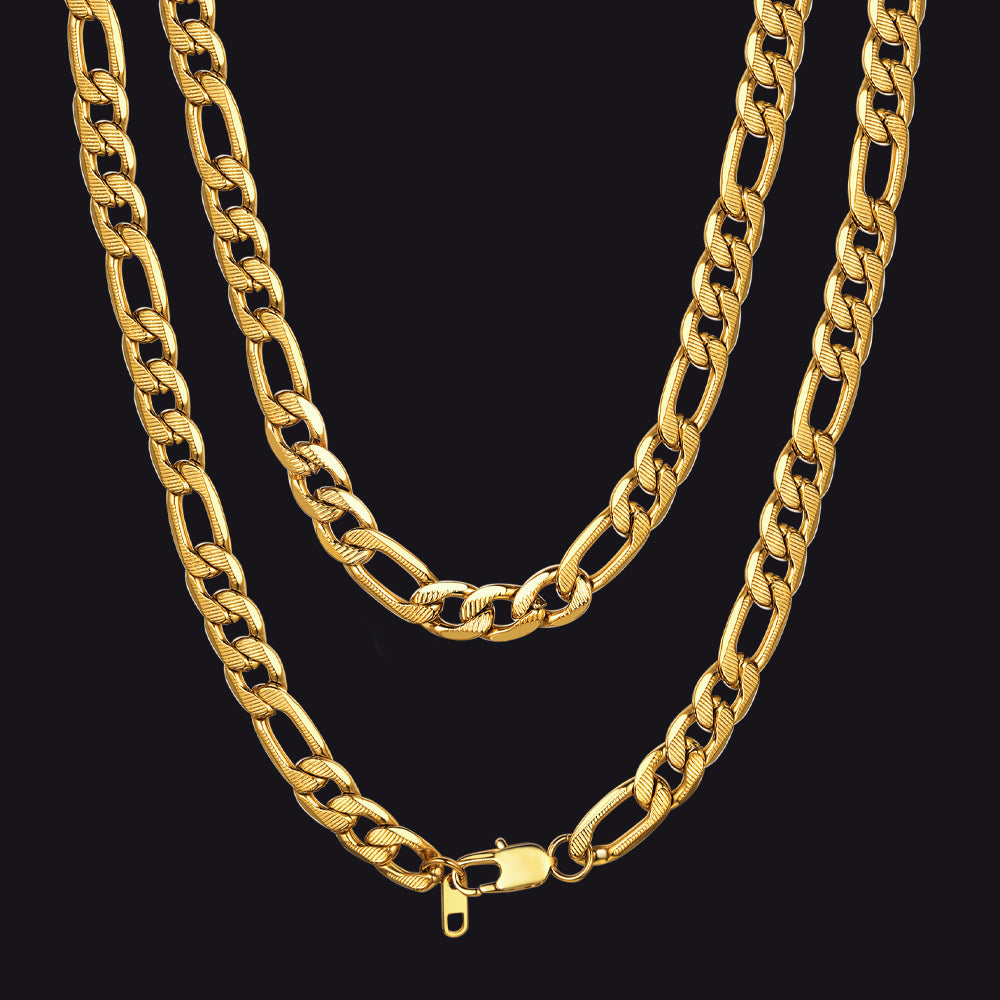 Figaro Curb Chain Link Necklace, 6/7.5/10 Mm Width