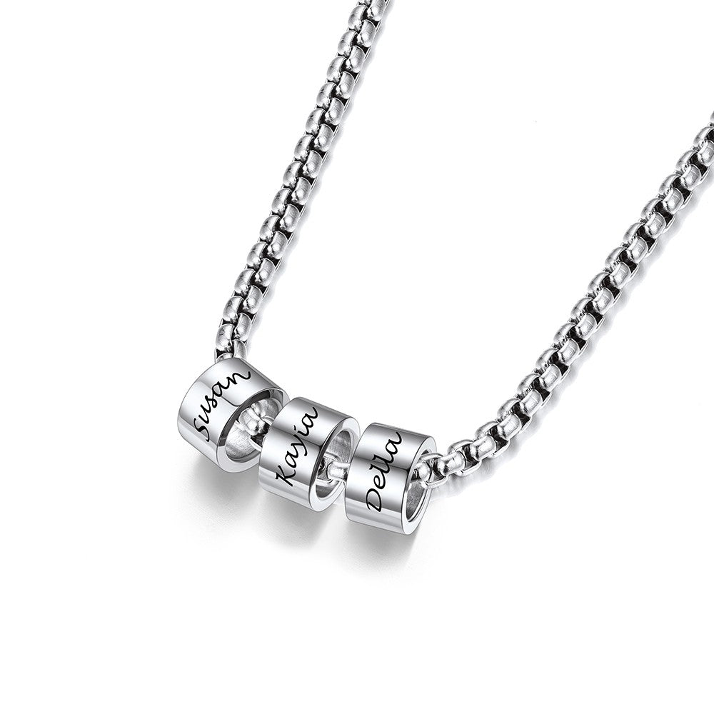 Customized Engraved Name Beads Chain Necklace for