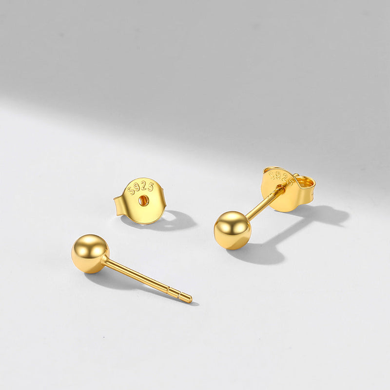S925 Silver Minimalist Ball Stud Earrings for