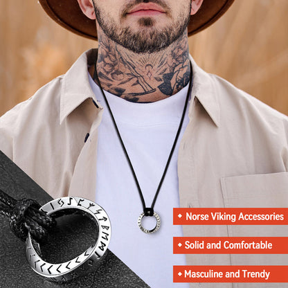 Viking Mobius Circle Leather Necklace Adjustable Leather Chain for