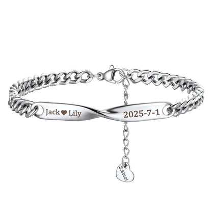 Custom Engraving Mobius Matching Link Bracelets for Couple