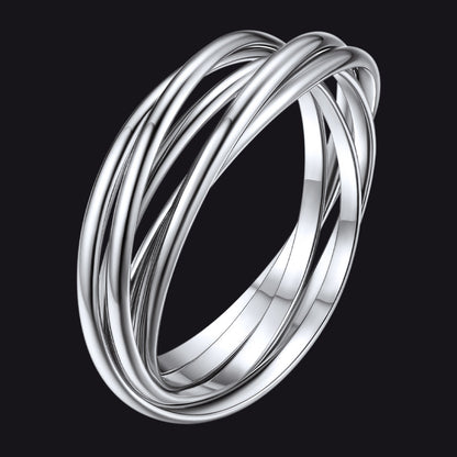 925 Sterling Silver Multi Interlocked Rolling Stackable Ring