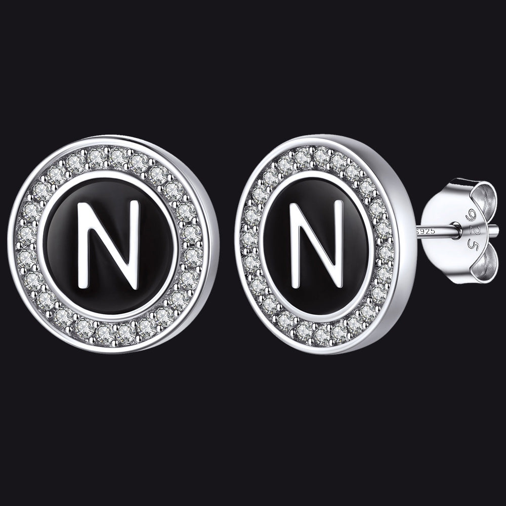 Personalized Black Initial Letter Stud Earrings for