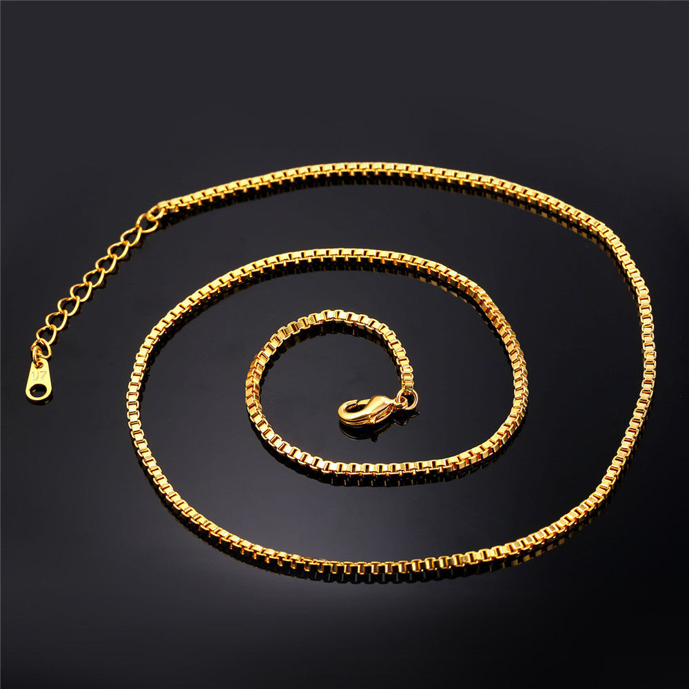 2mm Width Box Chain Link Necklace for
