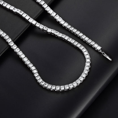 4mm Princess Cut Tennis Chain Necklace Cz Stones for