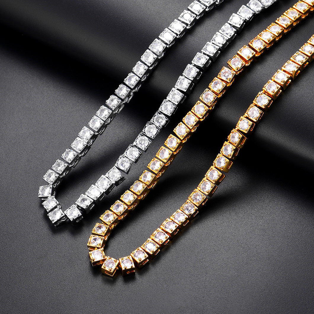4mm Princess Cut Tennis Chain Necklace Cz Stones for