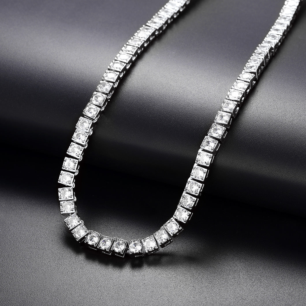 4mm Princess Cut Tennis Chain Necklace Cz Stones for