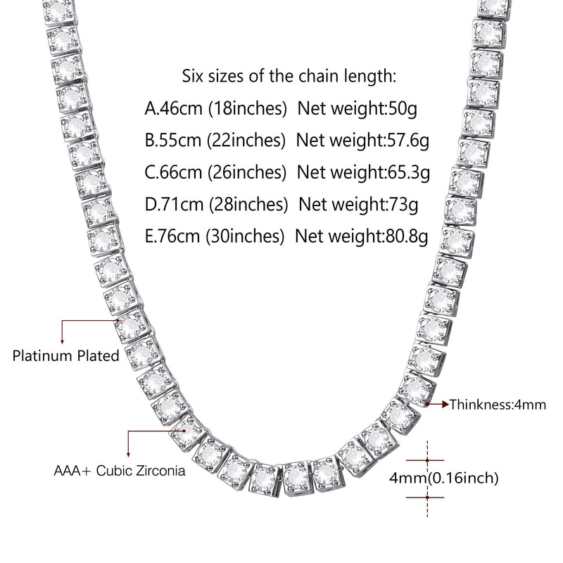 4mm Princess Cut Tennis Chain Necklace Cz Stones for