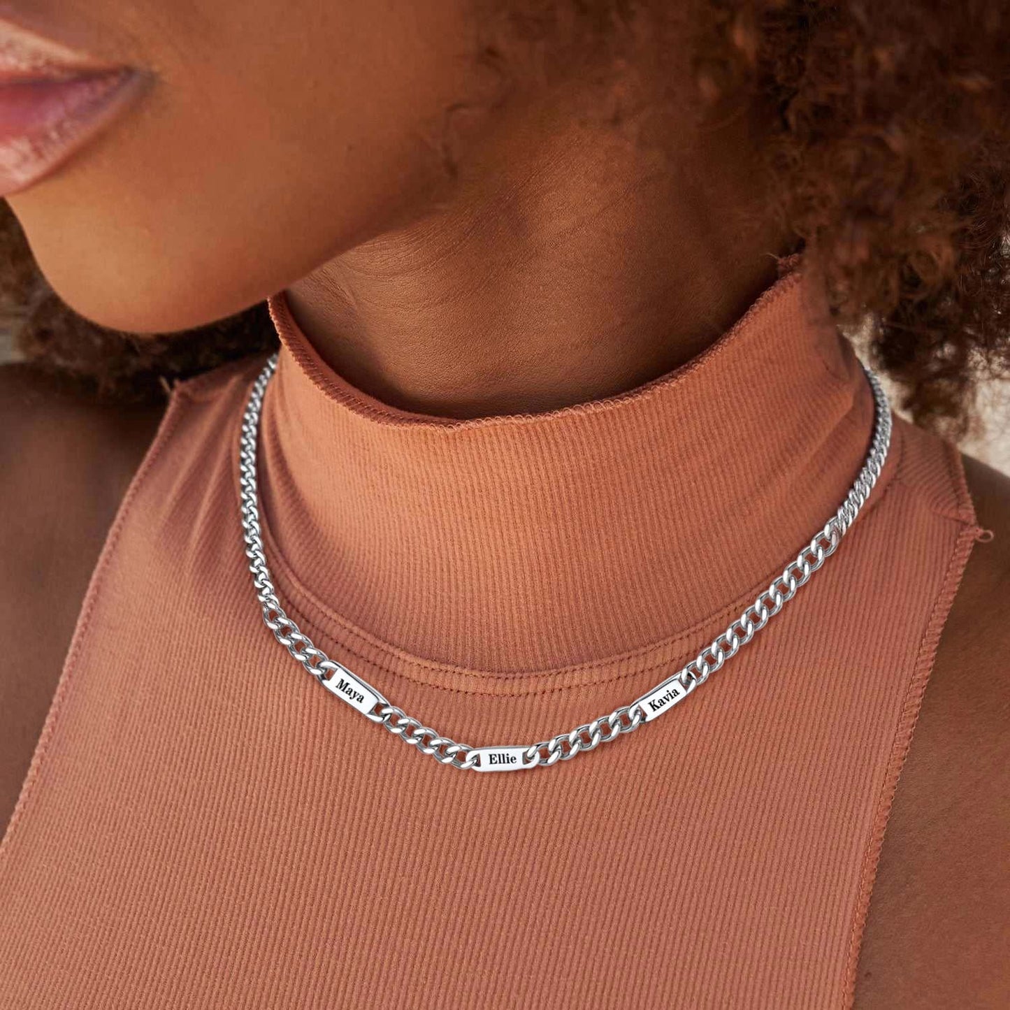 Customized Engraved Cuban Chain Name Link Necklace for