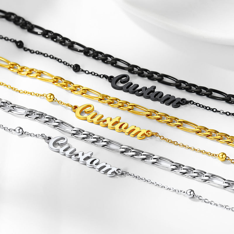 Personalised Name Figaro Chain Layered Anklet for