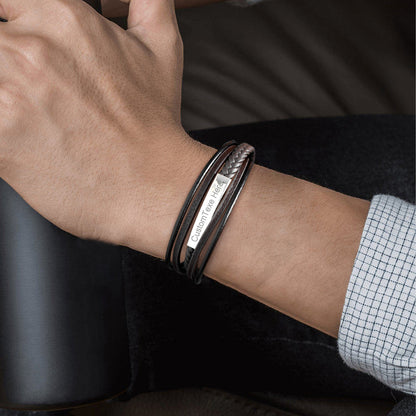 Custom Id Braided Leather Bracelet for