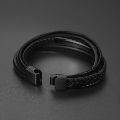 Custom Id Braided Leather Bracelet for