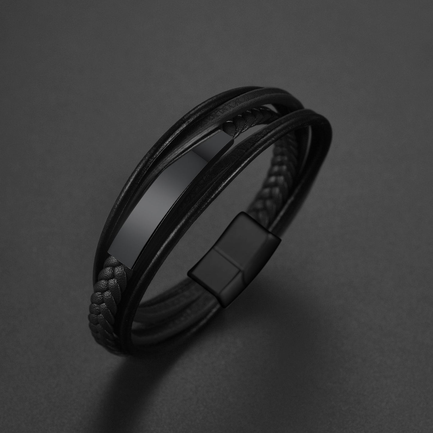 Custom Id Braided Leather Bracelet for