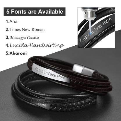 Custom Id Braided Leather Bracelet for