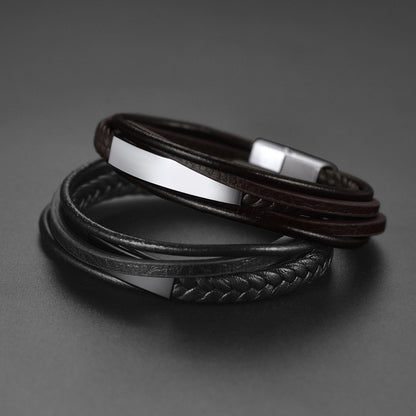 Custom Id Braided Leather Bracelet for