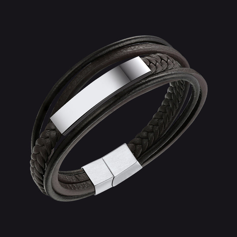 Custom Id Braided Leather Bracelet for