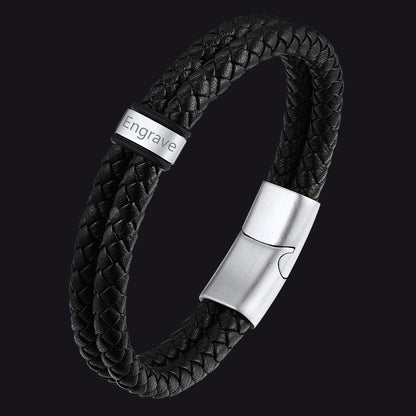 Personalized Braided Leather Bracelet With Engraved Name Beaded for