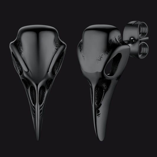 Gothic Raven Skull Stud Earring for