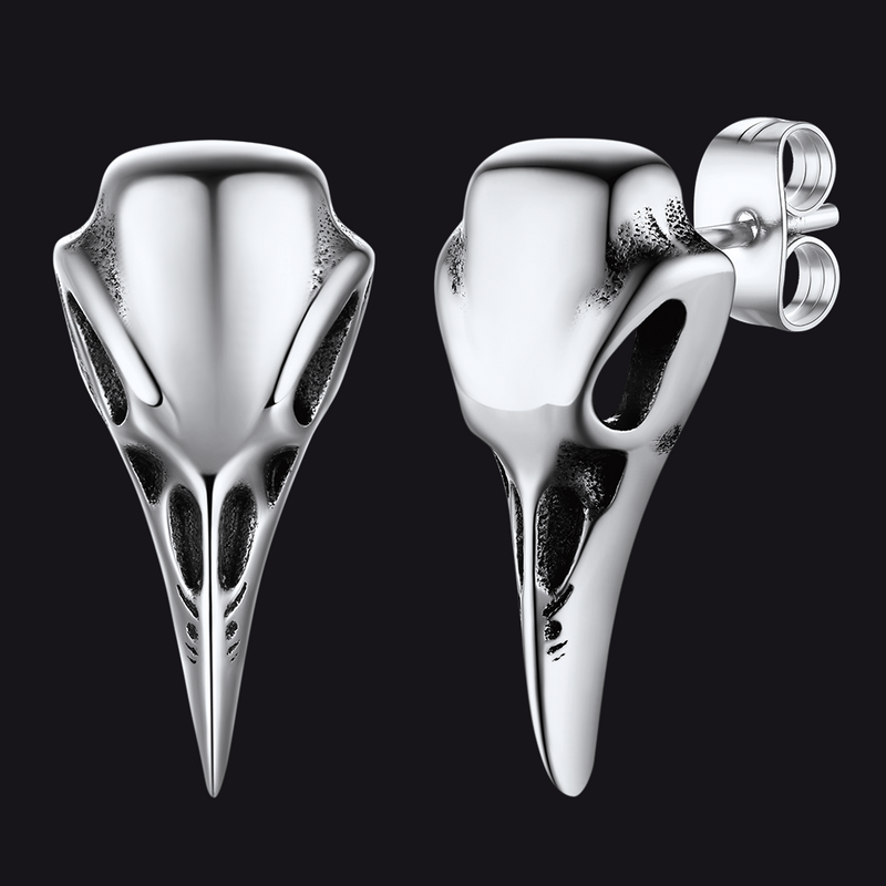 Gothic Raven Skull Stud Earring for