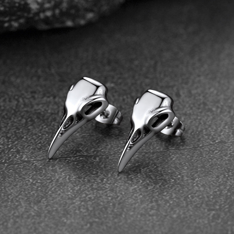 Gothic Raven Skull Stud Earring for