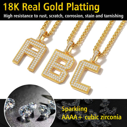 Gold Number Initial Chain Necklace With Cubic Zirconia for