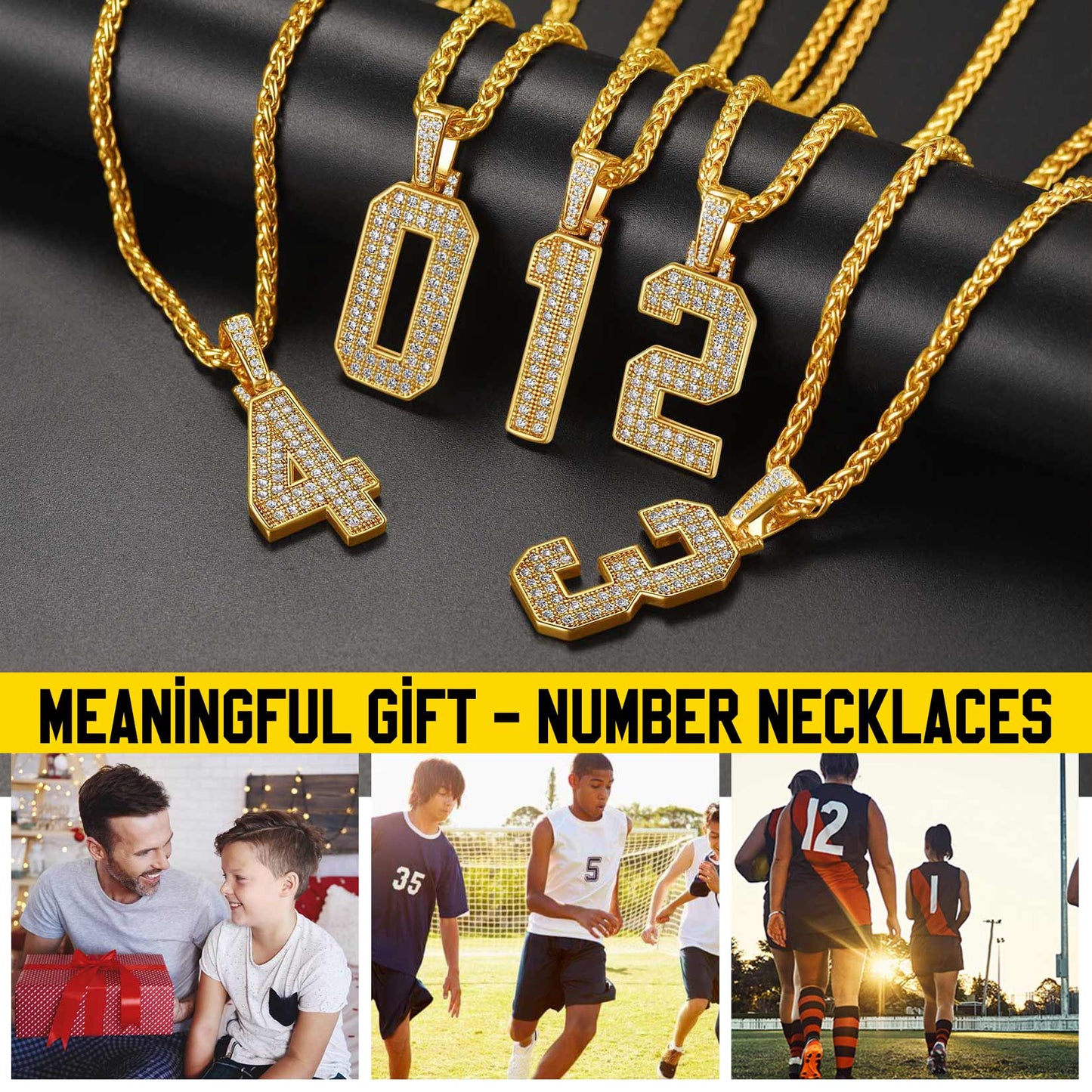 Gold Number Initial Chain Necklace With Cubic Zirconia for