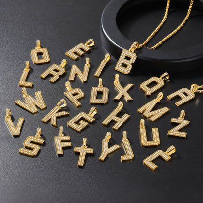 Gold Number Initial Chain Necklace With Cubic Zirconia for