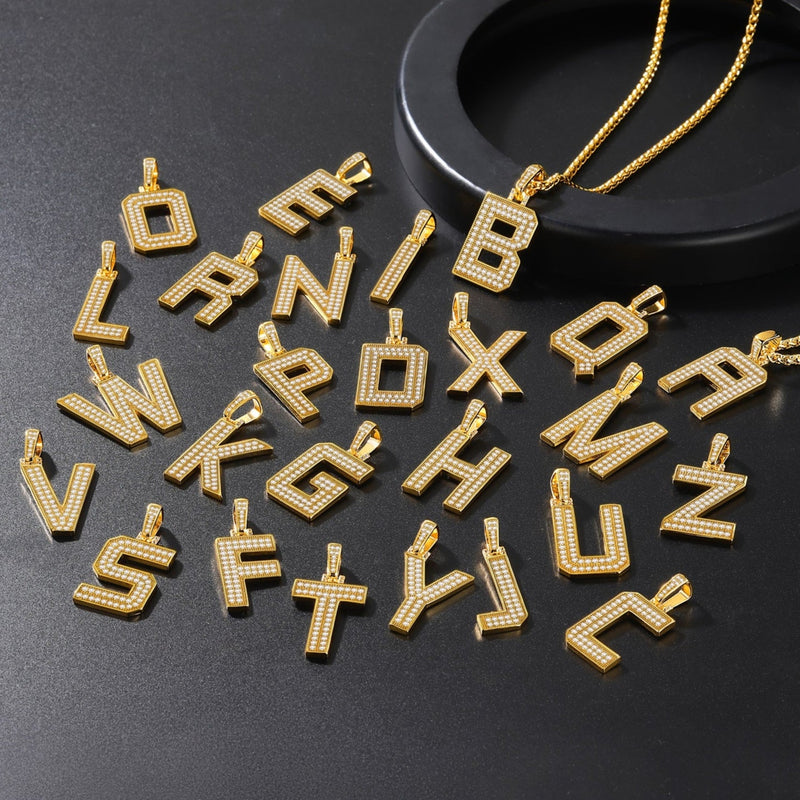 Gold Number Initial Chain Necklace With Cubic Zirconia for