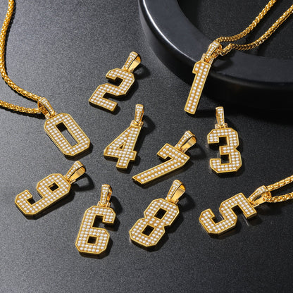 Gold Number Initial Chain Necklace With Cubic Zirconia for