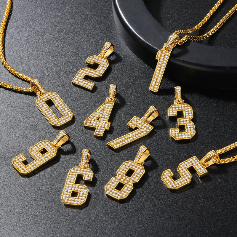 Gold Number Initial Chain Necklace With Cubic Zirconia for