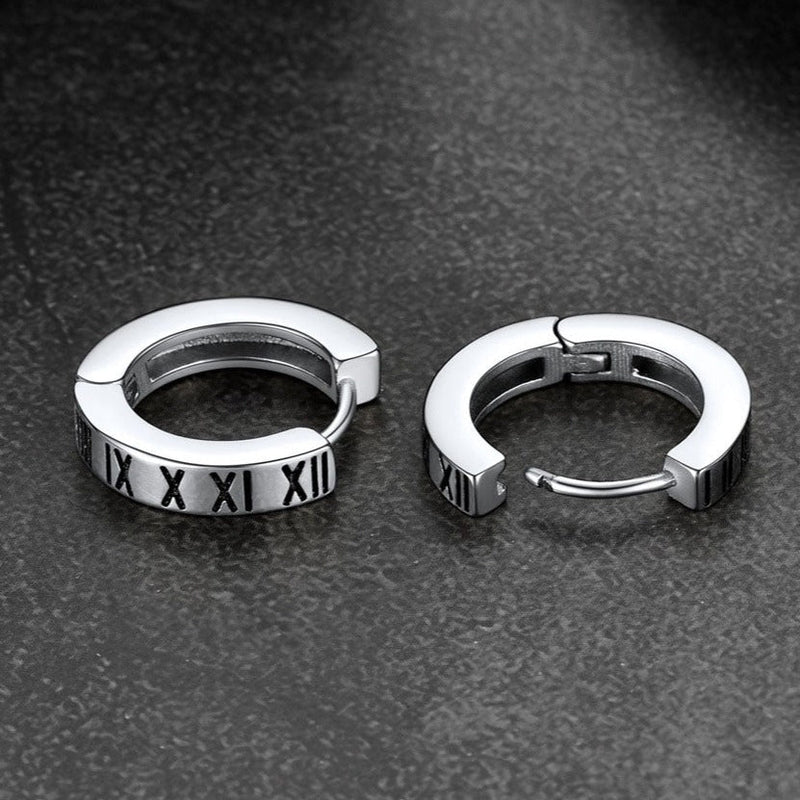 Roman Numerals Hoop Huggie Earrings for