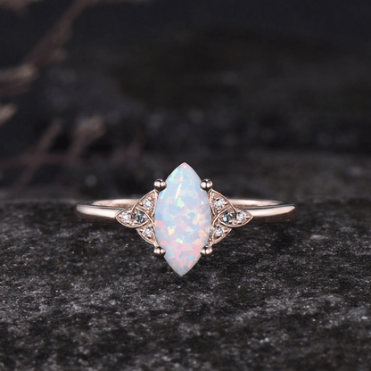 Divine Goddess Opal Triquetra Ring Set